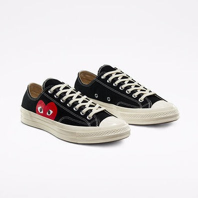 CDG PLAY X CONVERSE BLACK LOW TOP SNEAKERS, HALF HEART