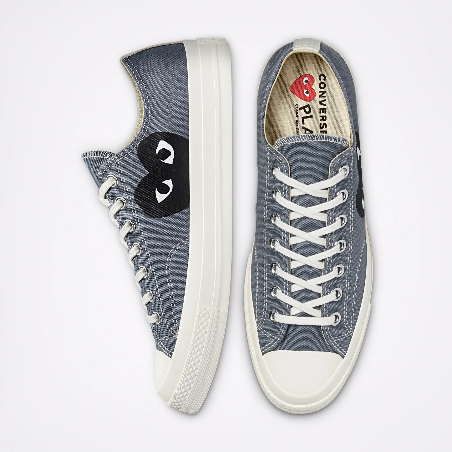 CDG PLAY X CONVERSE STEEL GREY LOW TOP SNEAKERS
