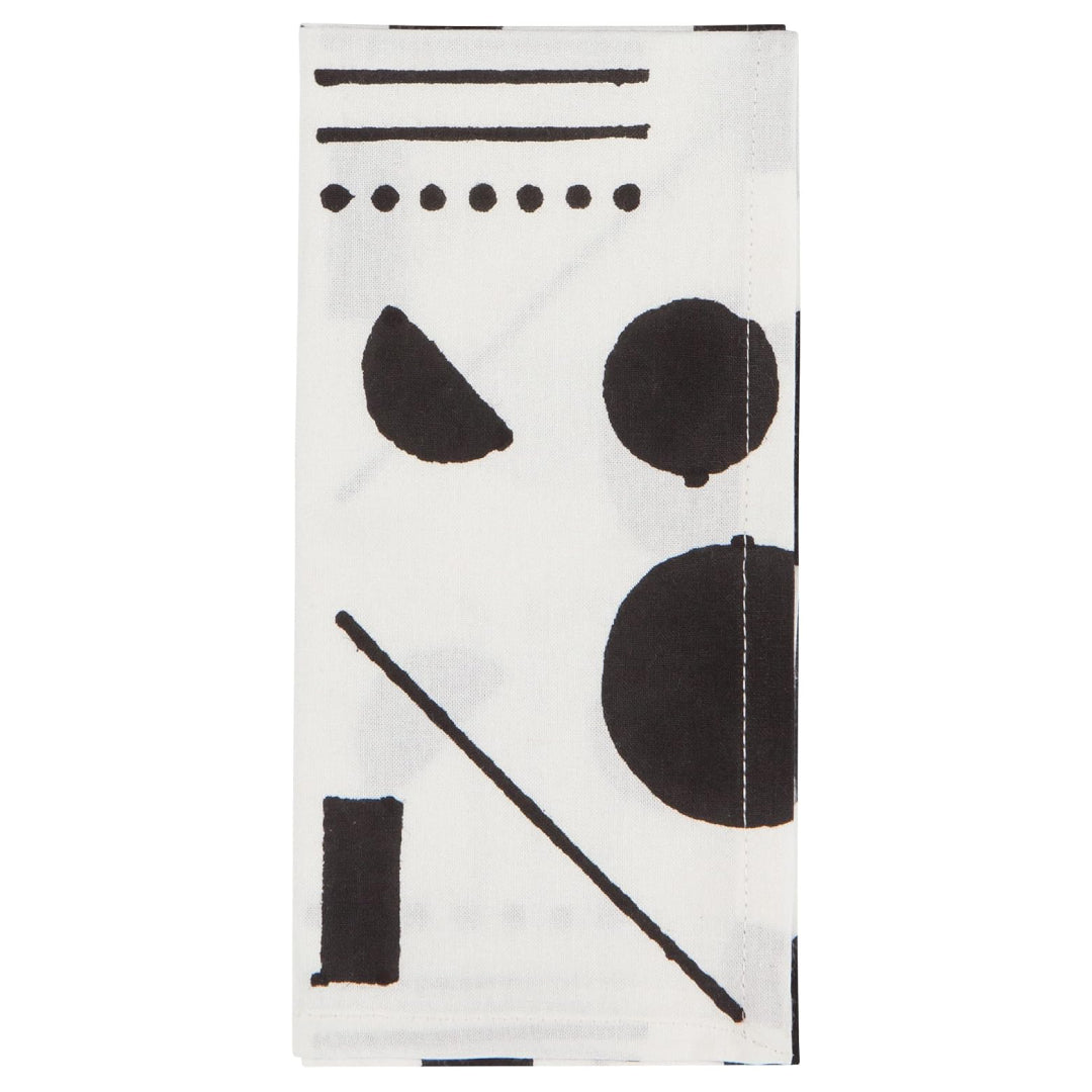 Domino Block Printed Cotton Dinner Napkins, Set of 4