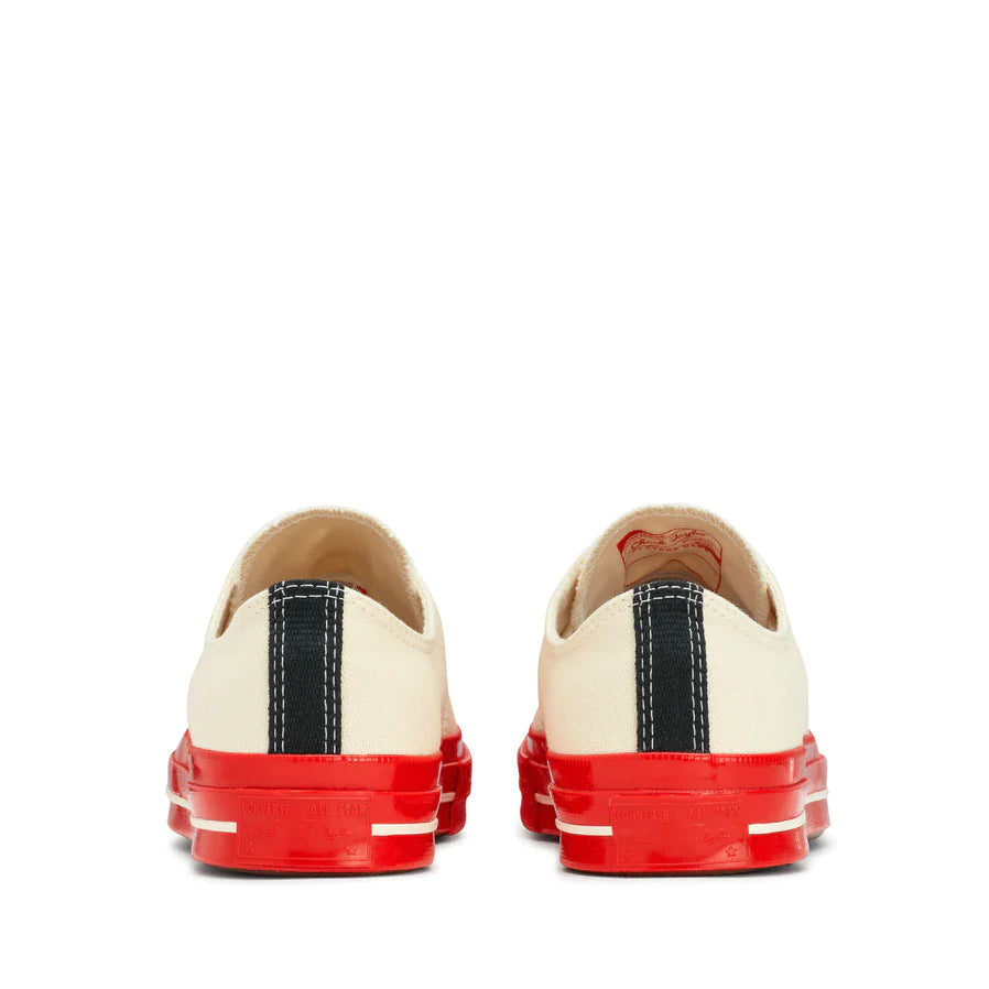 CDG PLAY X CONVERSE RED SOLE WHITE LOW TOP SNEAKERS