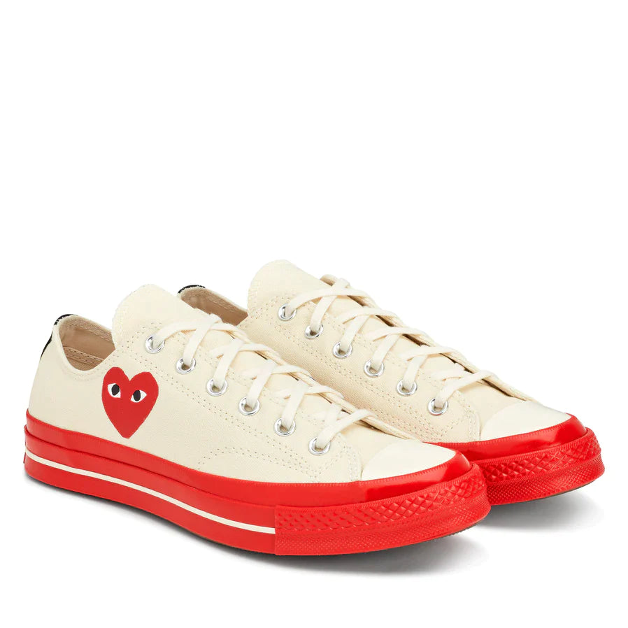 CDG PLAY X CONVERSE RED SOLE WHITE LOW TOP SNEAKERS