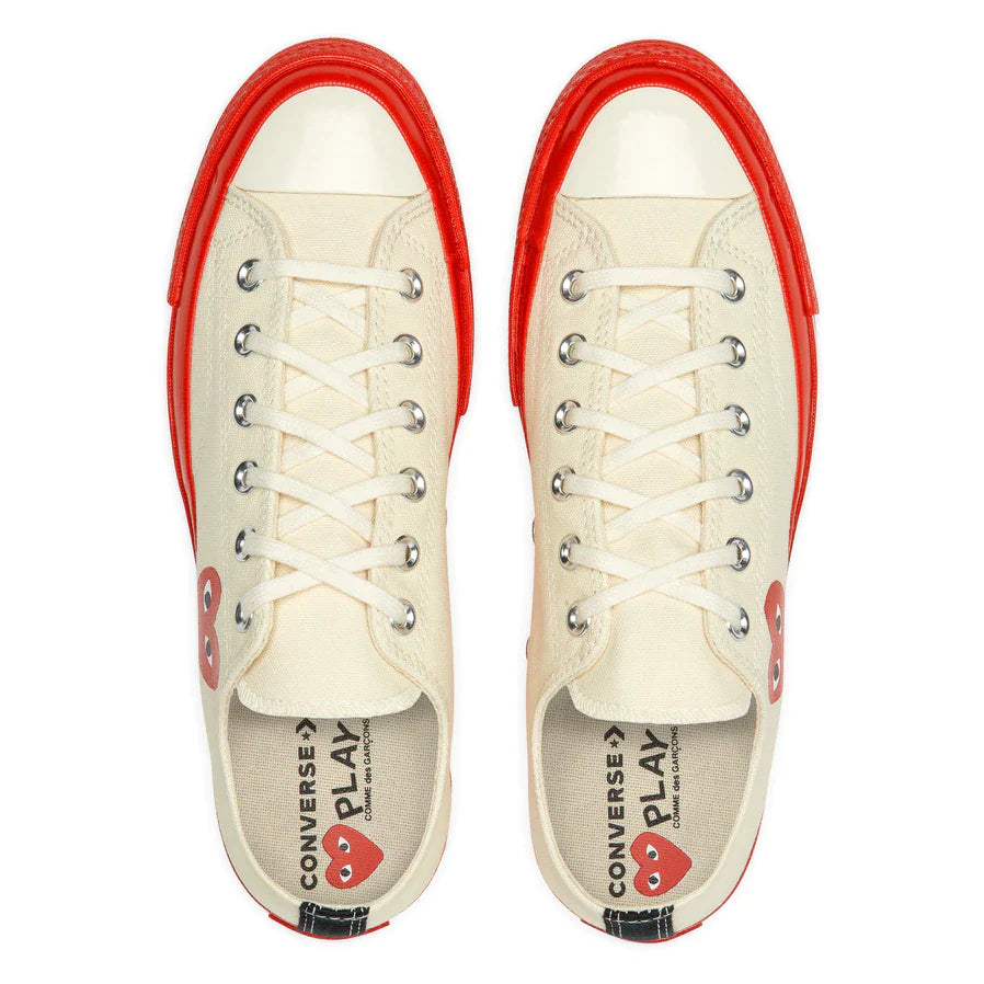 CDG PLAY X CONVERSE RED SOLE WHITE LOW TOP SNEAKERS