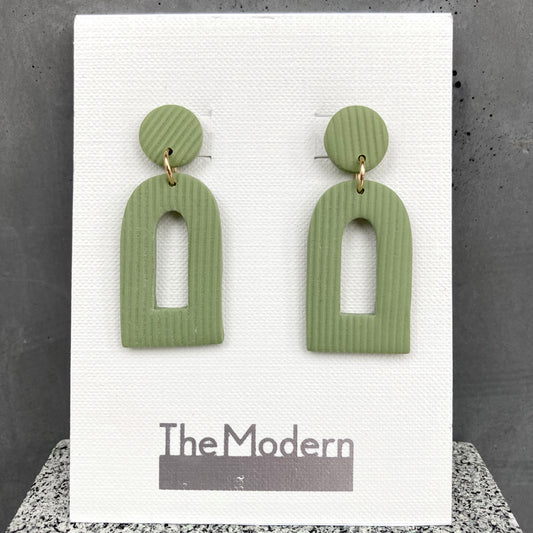 Ribbed Arch Dangle Earrings, Olive