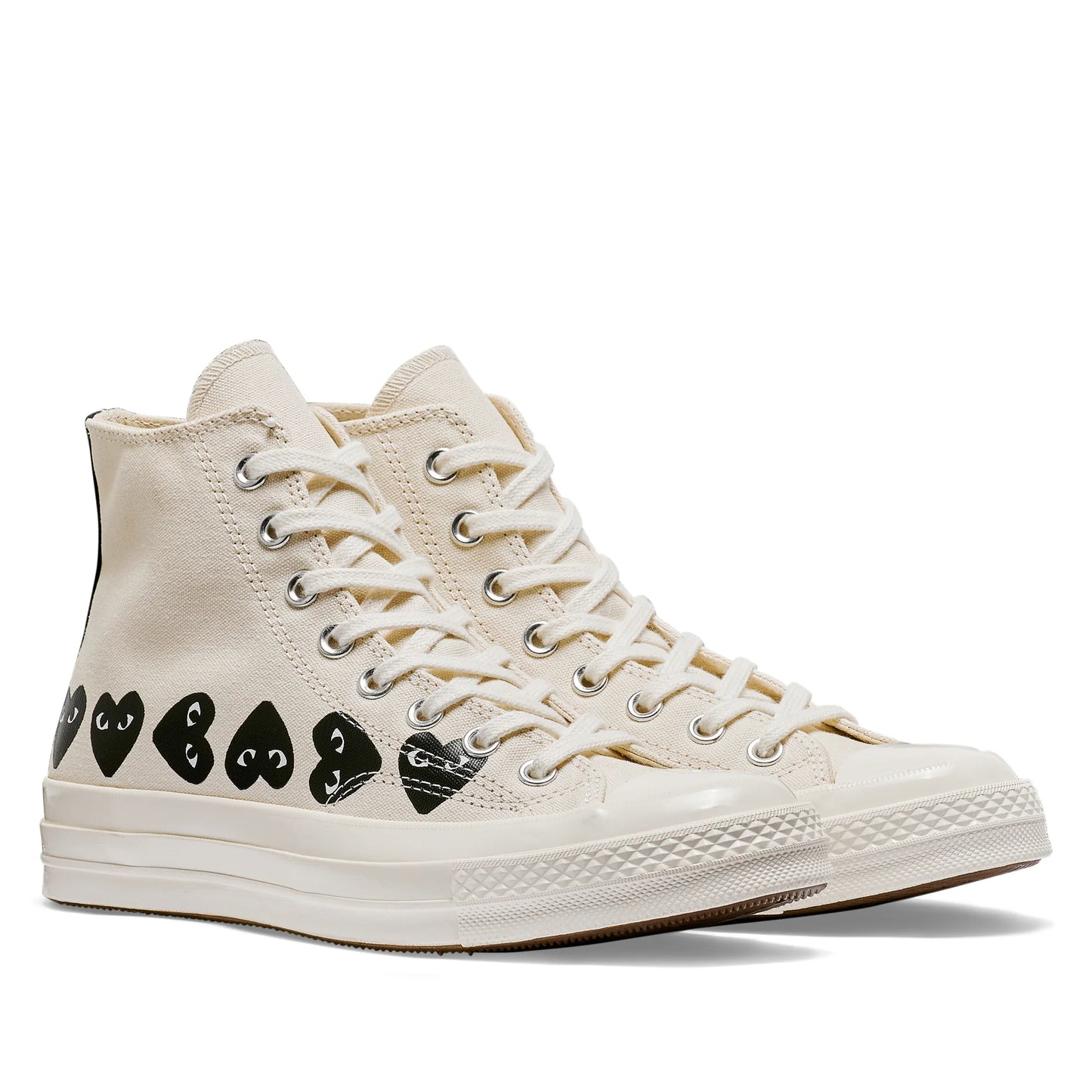 CDG PLAY X CONVERSE OFF WHITE HIGH TOP SNEAKERS, MULTI HEART
