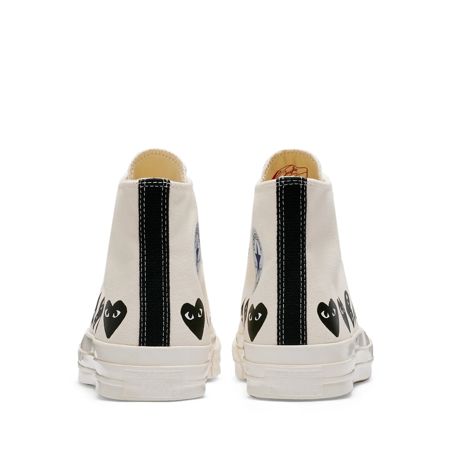 CDG PLAY X CONVERSE OFF WHITE HIGH TOP SNEAKERS, MULTI HEART