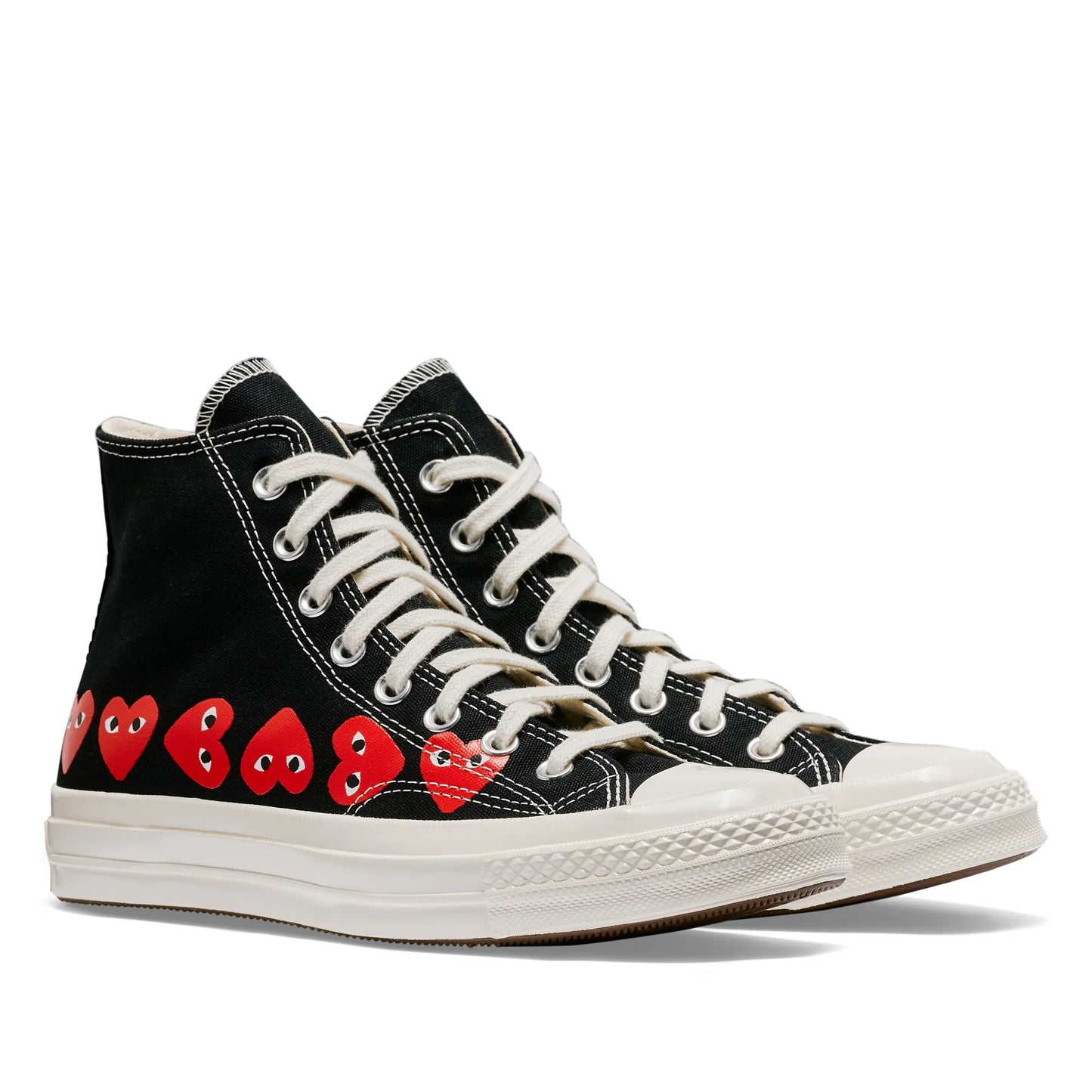 CDG PLAY X CONVERSE BLACK HIGH TOP SNEAKERS, MULTI HEART