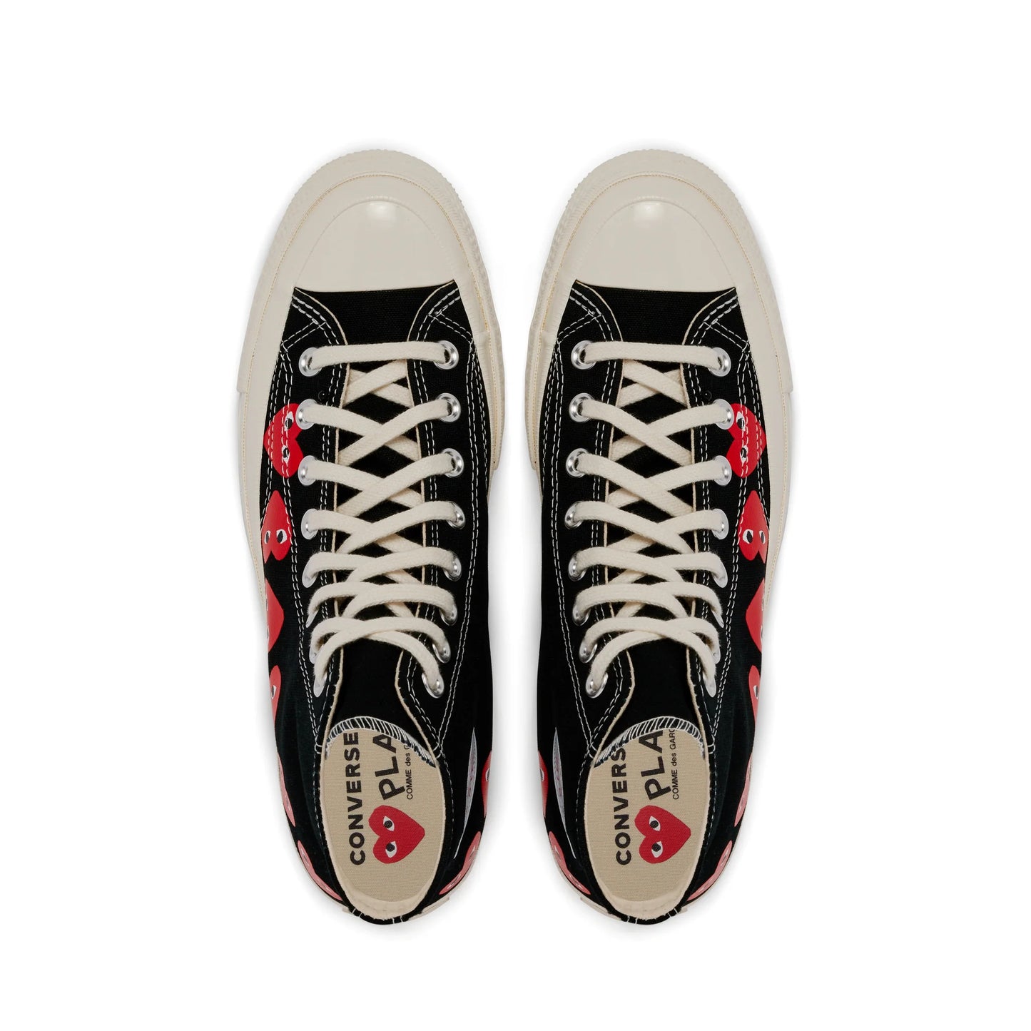 CDG PLAY X CONVERSE BLACK HIGH TOP SNEAKERS, MULTI HEART