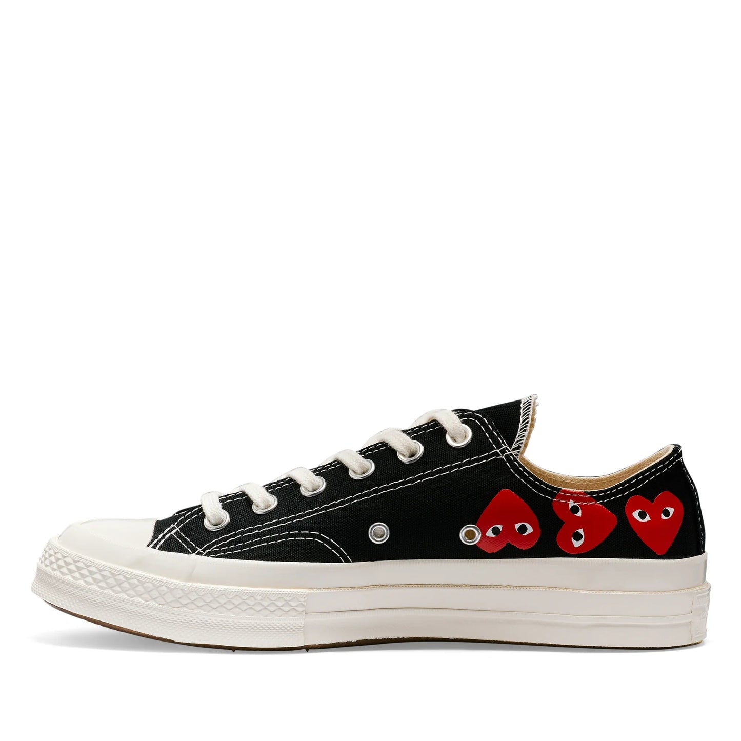 CDG PLAY X CONVERSE BLACK LOW TOP SNEAKERS, MULTI HEART