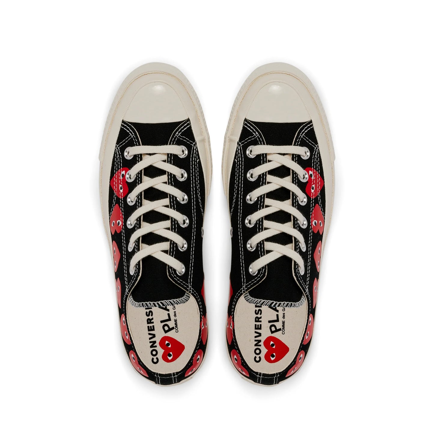 CDG PLAY X CONVERSE BLACK LOW TOP SNEAKERS, MULTI HEART