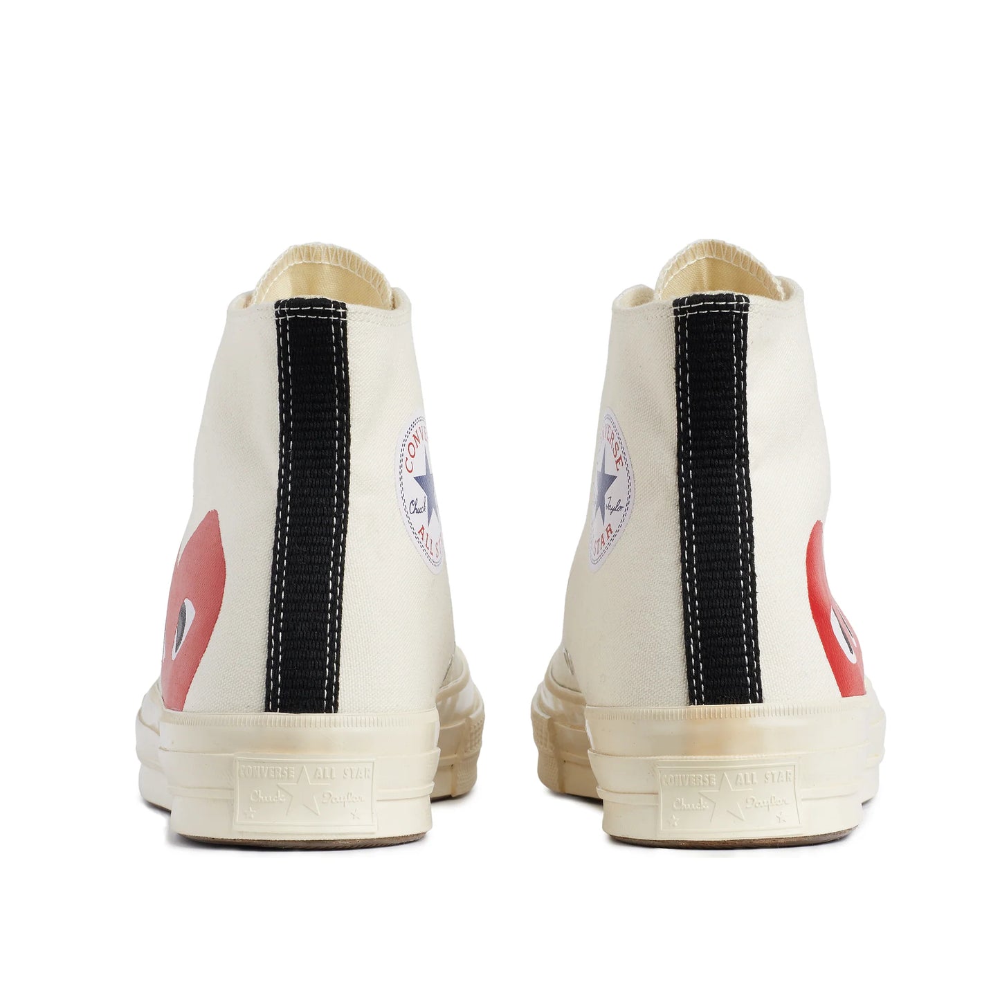 CDG PLAY X CONVERSE OFF WHITE HIGH TOP SNEAKERS, HALF HEART