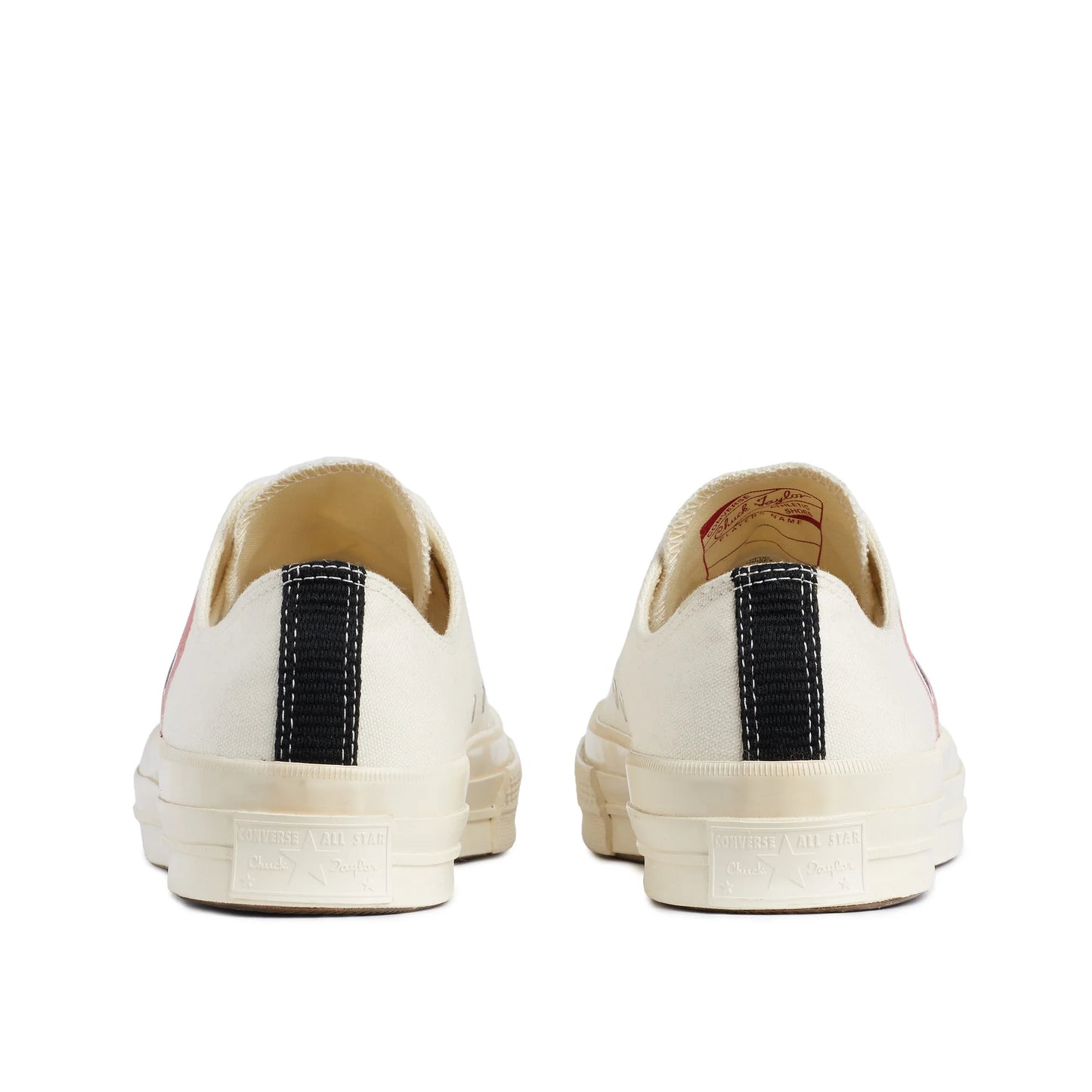 CDG PLAY X CONVERSE OFF WHITE LOW TOP SNEAKERS, HALF HEART