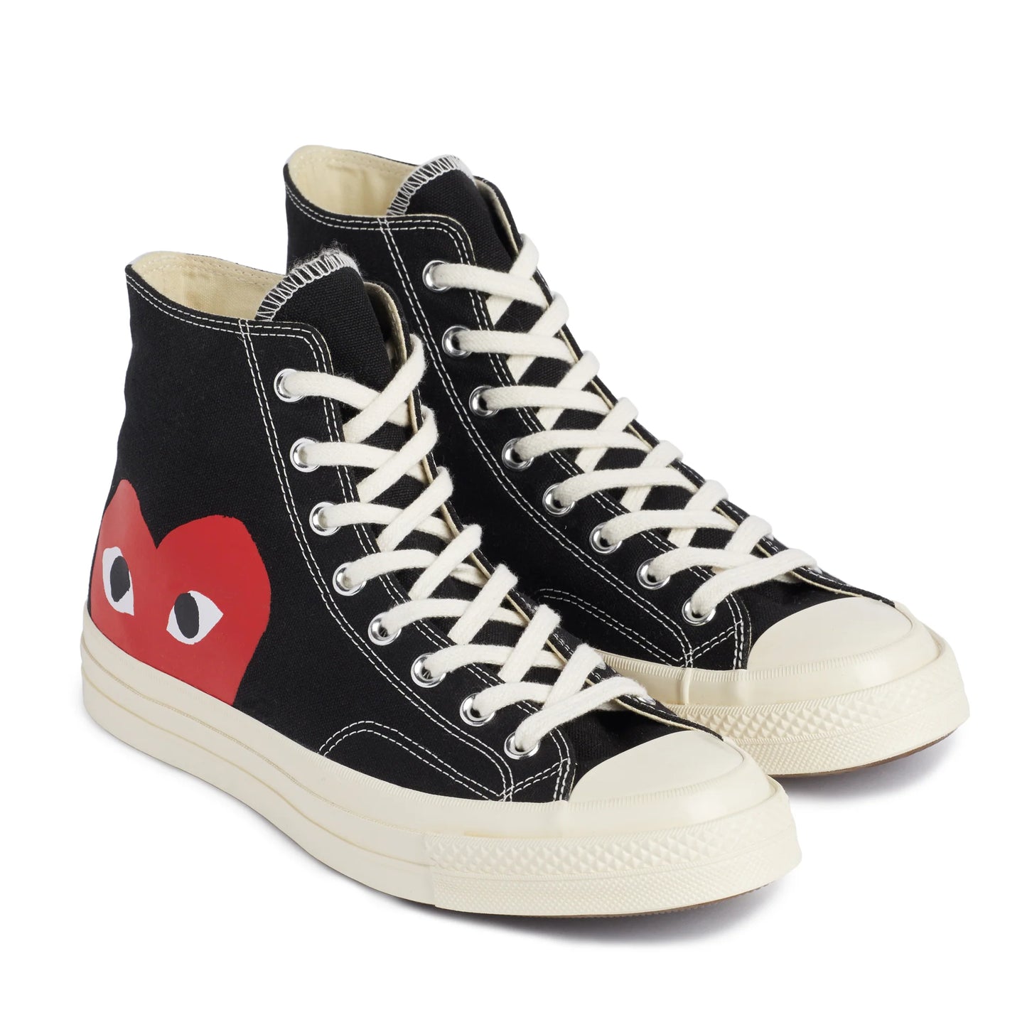 CDG PLAY X CONVERSE BLACK HIGH TOP SNEAKERS, HALF HEART