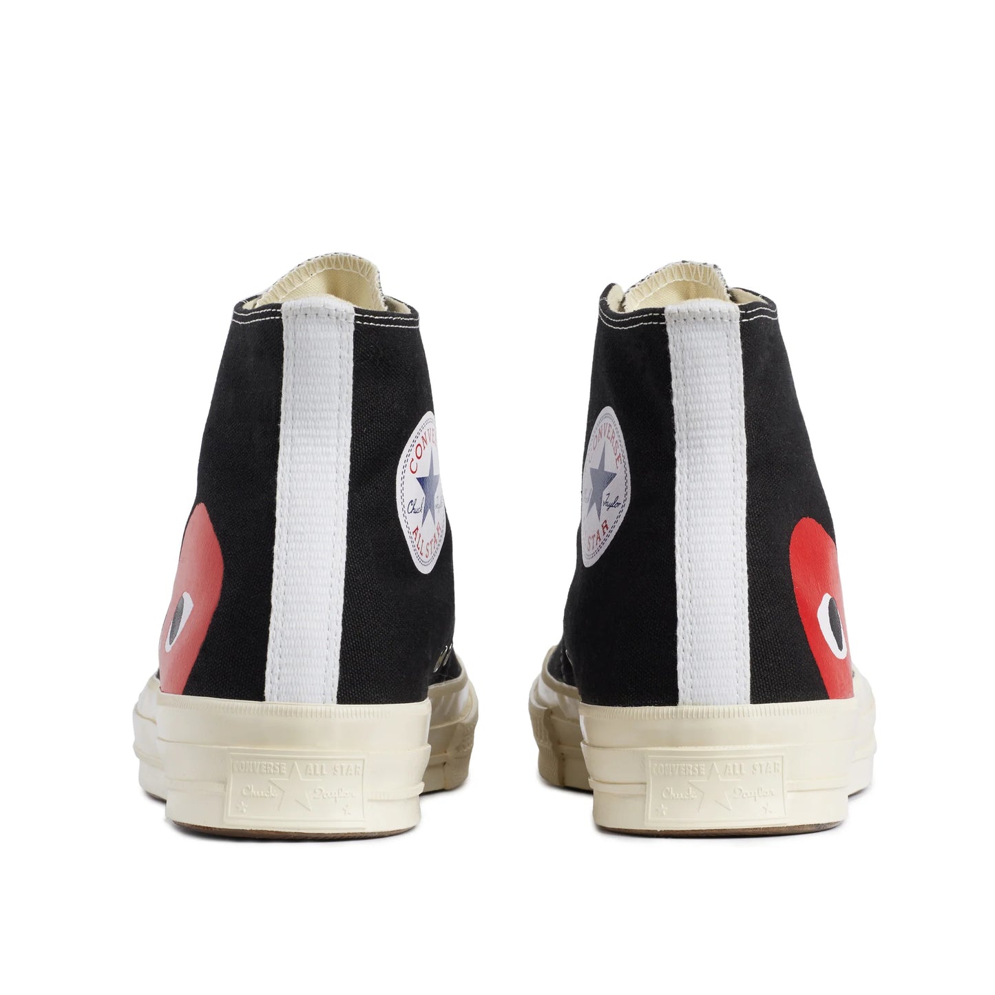 CDG PLAY X CONVERSE BLACK HIGH TOP SNEAKERS, HALF HEART