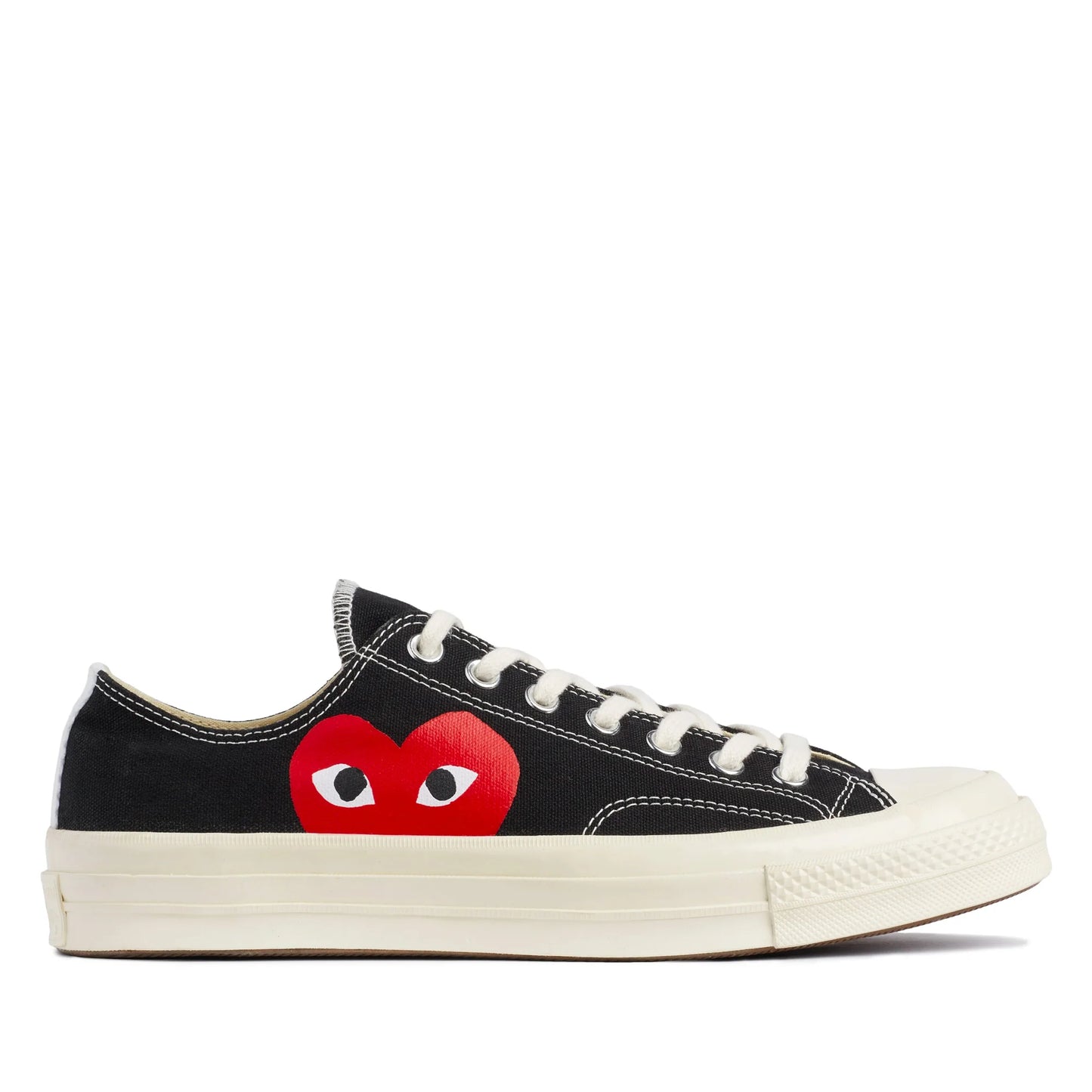 CDG PLAY X CONVERSE BLACK LOW TOP SNEAKERS, HALF HEART