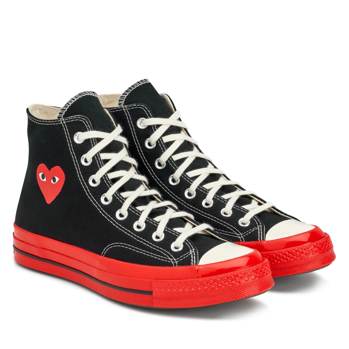 CDG PLAY X CONVERSE RED SOLE BLACK HIGH TOP SNEAKERS