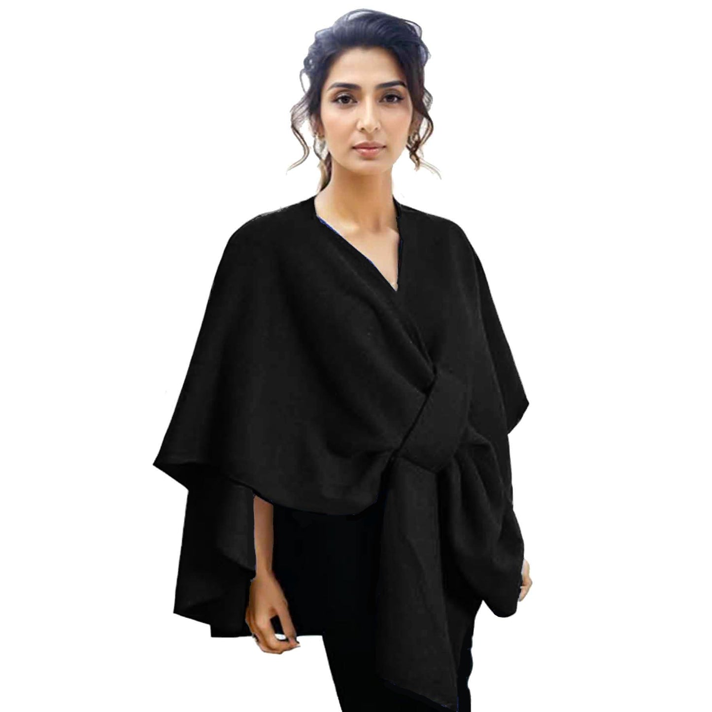 Wool Feel Belted Cape, Black