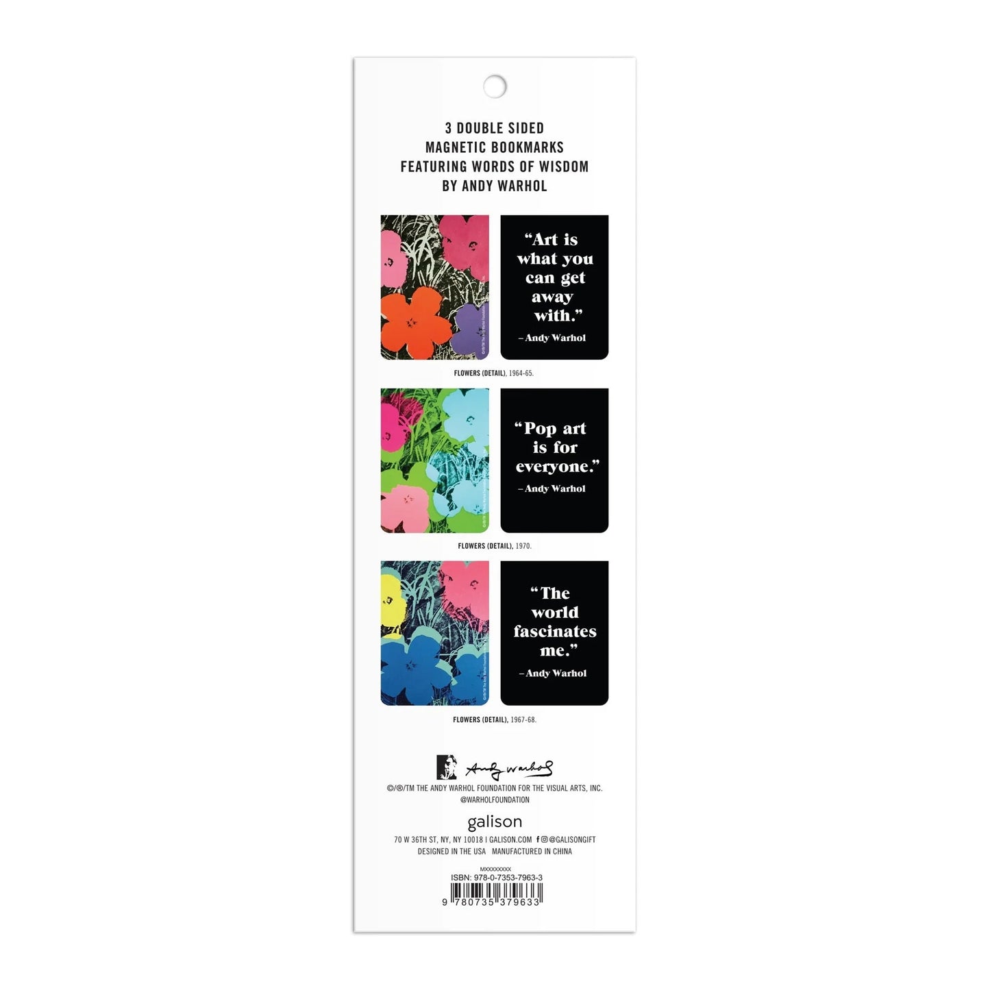 Andy Warhol Flowers Magnetic Bookmarks, Set of 3