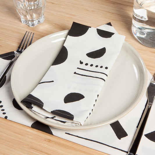Domino Block Printed Cotton Dinner Napkins, Set of 4