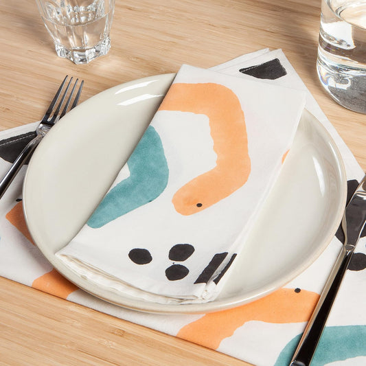 Echo Block Printed Cotton Dinner Napkins, Set of 4