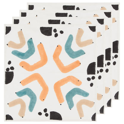Echo Block Printed Cotton Dinner Napkins, Set of 4