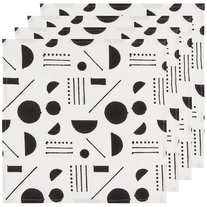 Domino Block Printed Cotton Dinner Napkins, Set of 4