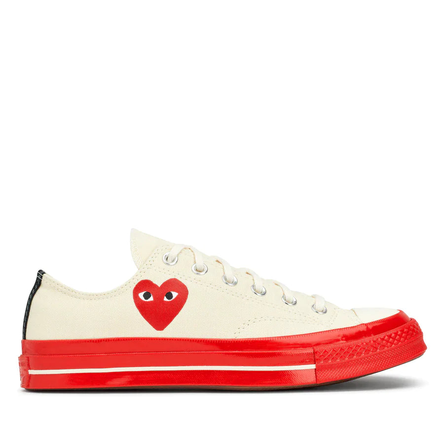 CDG PLAY X CONVERSE RED SOLE WHITE LOW TOP SNEAKERS