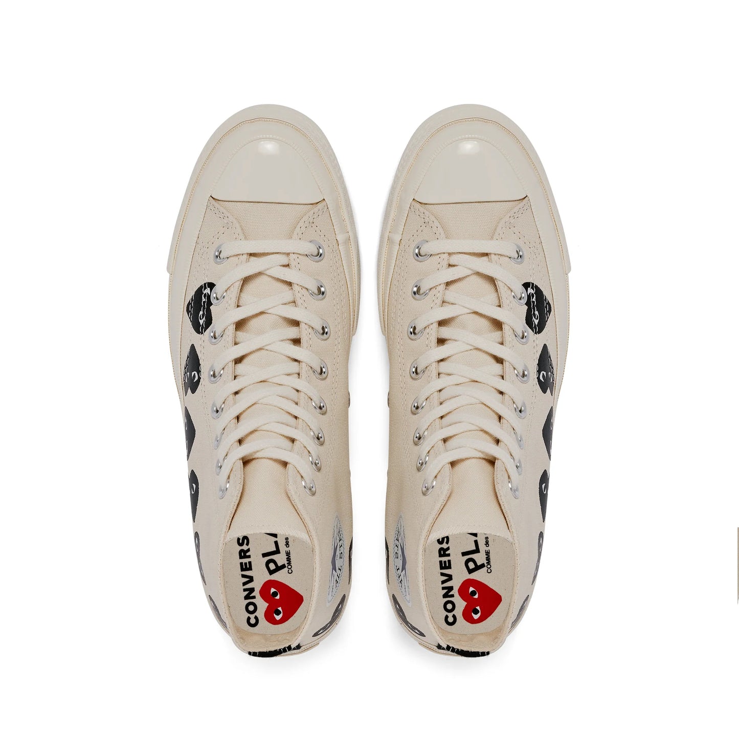 CDG PLAY X CONVERSE OFF WHITE LOW TOP SNEAKERS, MULTI HEART