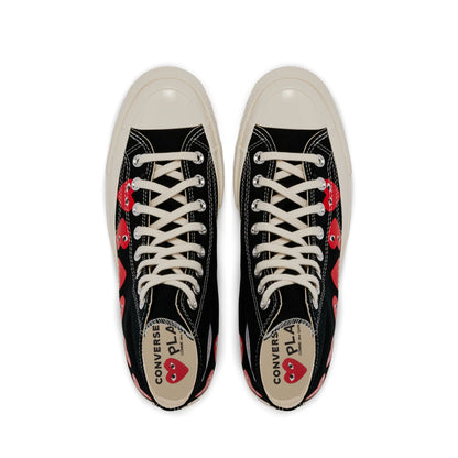 CDG PLAY X CONVERSE BLACK HIGH TOP SNEAKERS, MULTI HEART