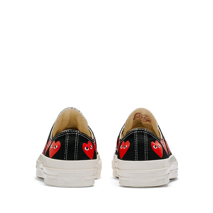 CDG PLAY X CONVERSE BLACK LOW TOP SNEAKERS, MULTI HEART