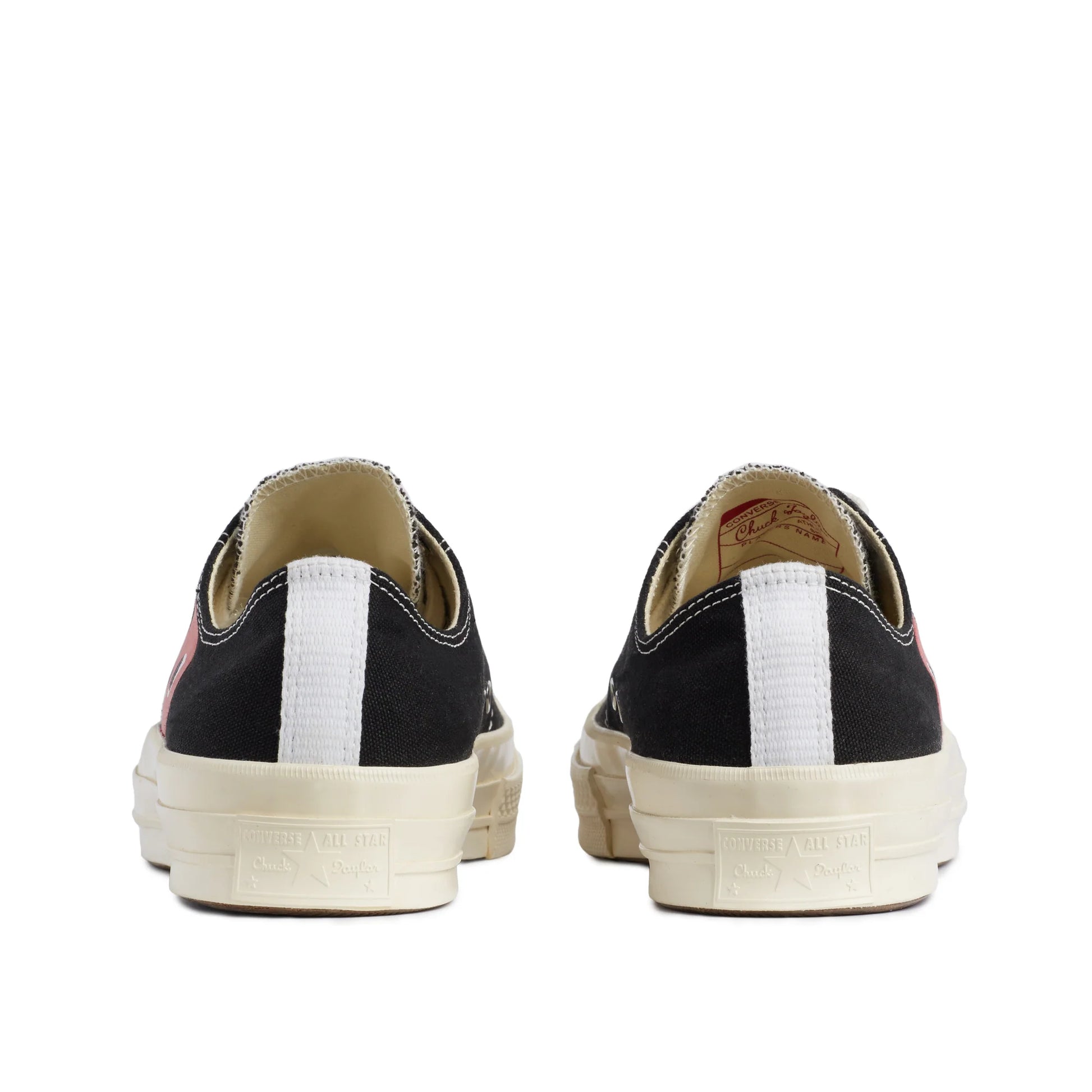 CDG PLAY X CONVERSE BLACK LOW TOP SNEAKERS, HALF HEART – The
