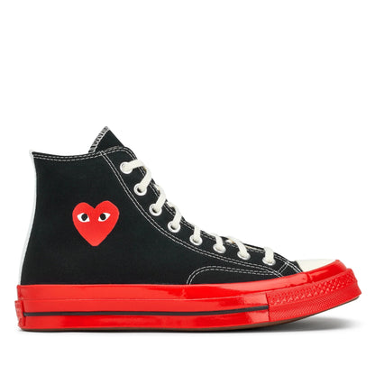 CDG PLAY X CONVERSE RED SOLE BLACK HIGH TOP SNEAKERS
