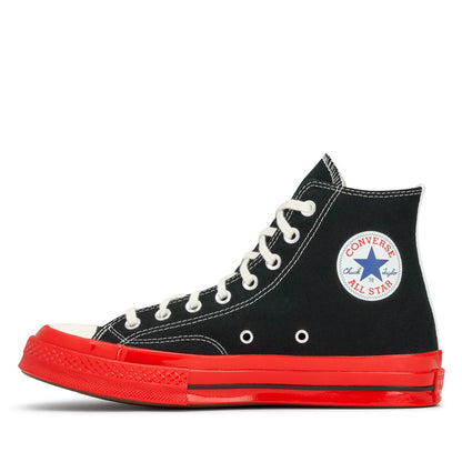 CDG PLAY X CONVERSE RED SOLE BLACK HIGH TOP SNEAKERS