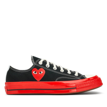 CDG PLAY X CONVERSE RED SOLE BLACK LOW TOP SNEAKERS