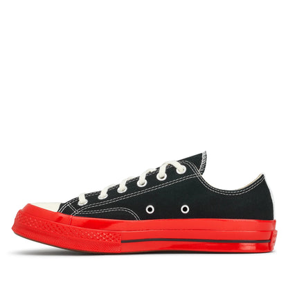 CDG PLAY X CONVERSE RED SOLE BLACK LOW TOP SNEAKERS
