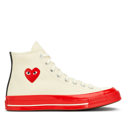 CDG PLAY X CONVERSE RED SOLE WHITE HIGH TOP SNEAKERS