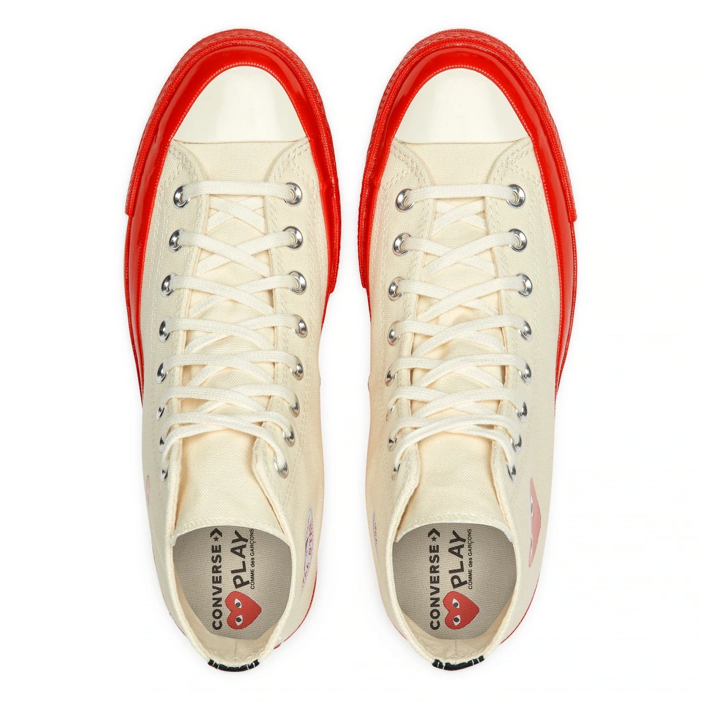 CDG PLAY X CONVERSE RED SOLE WHITE HIGH TOP SNEAKERS