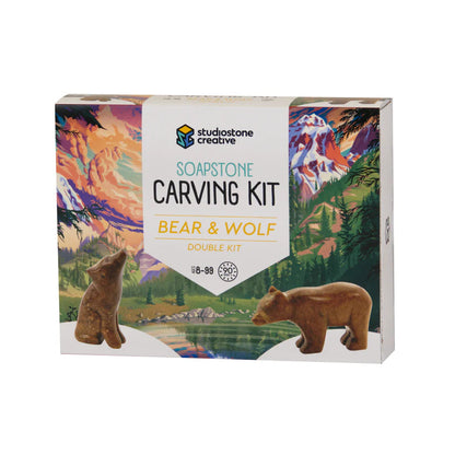 Bear & Wolf Double Soapstone Carving Kit