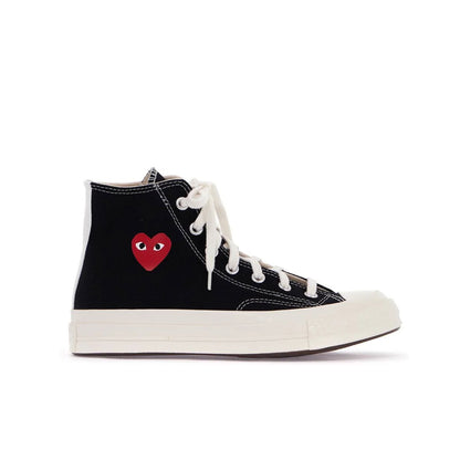 CDG PLAY X CONVERSE BLACK HIGH TOP SNEAKERS, FULL HEART