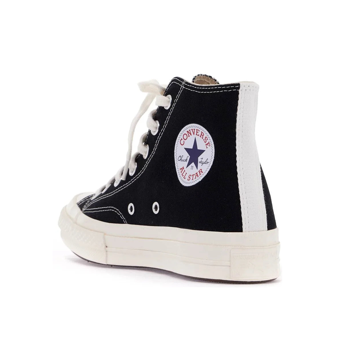 CDG PLAY X CONVERSE BLACK HIGH TOP SNEAKERS, FULL HEART