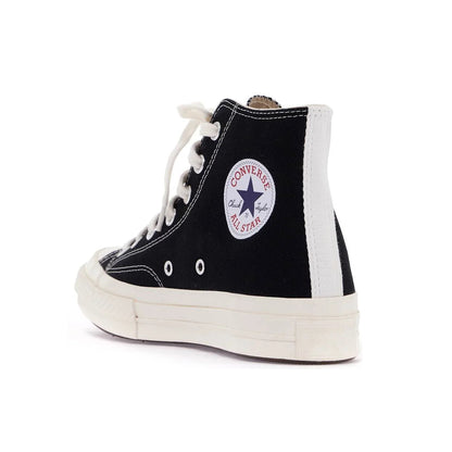 CDG PLAY X CONVERSE BLACK HIGH TOP SNEAKERS, FULL HEART