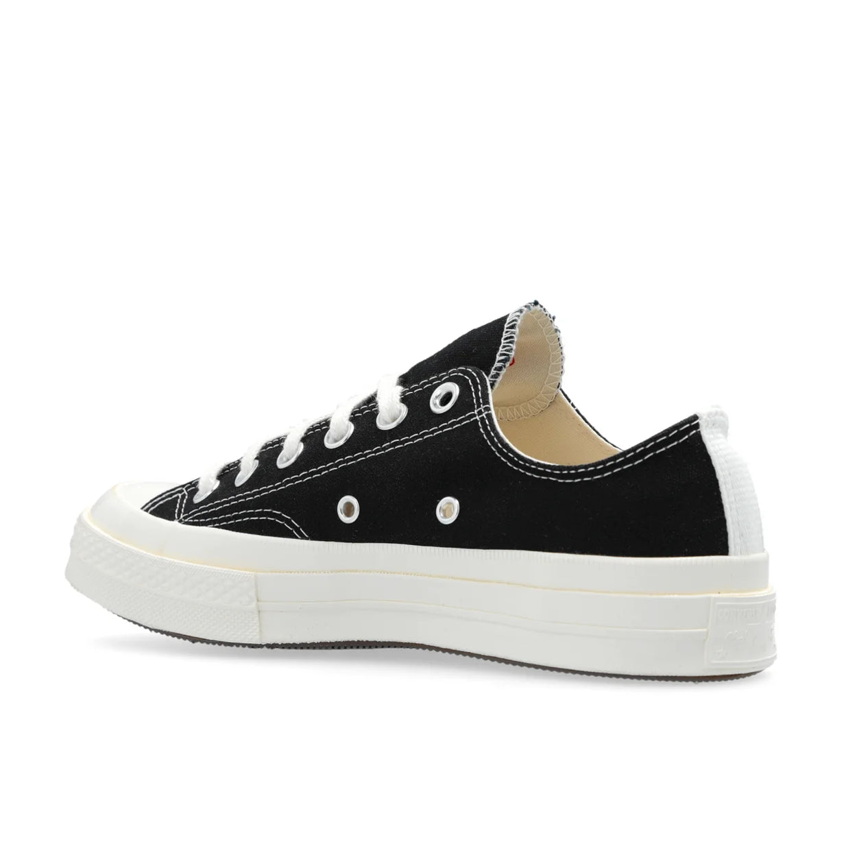 CDG PLAY X CONVERSE BLACK LOW TOP SNEAKERS, FULL HEART