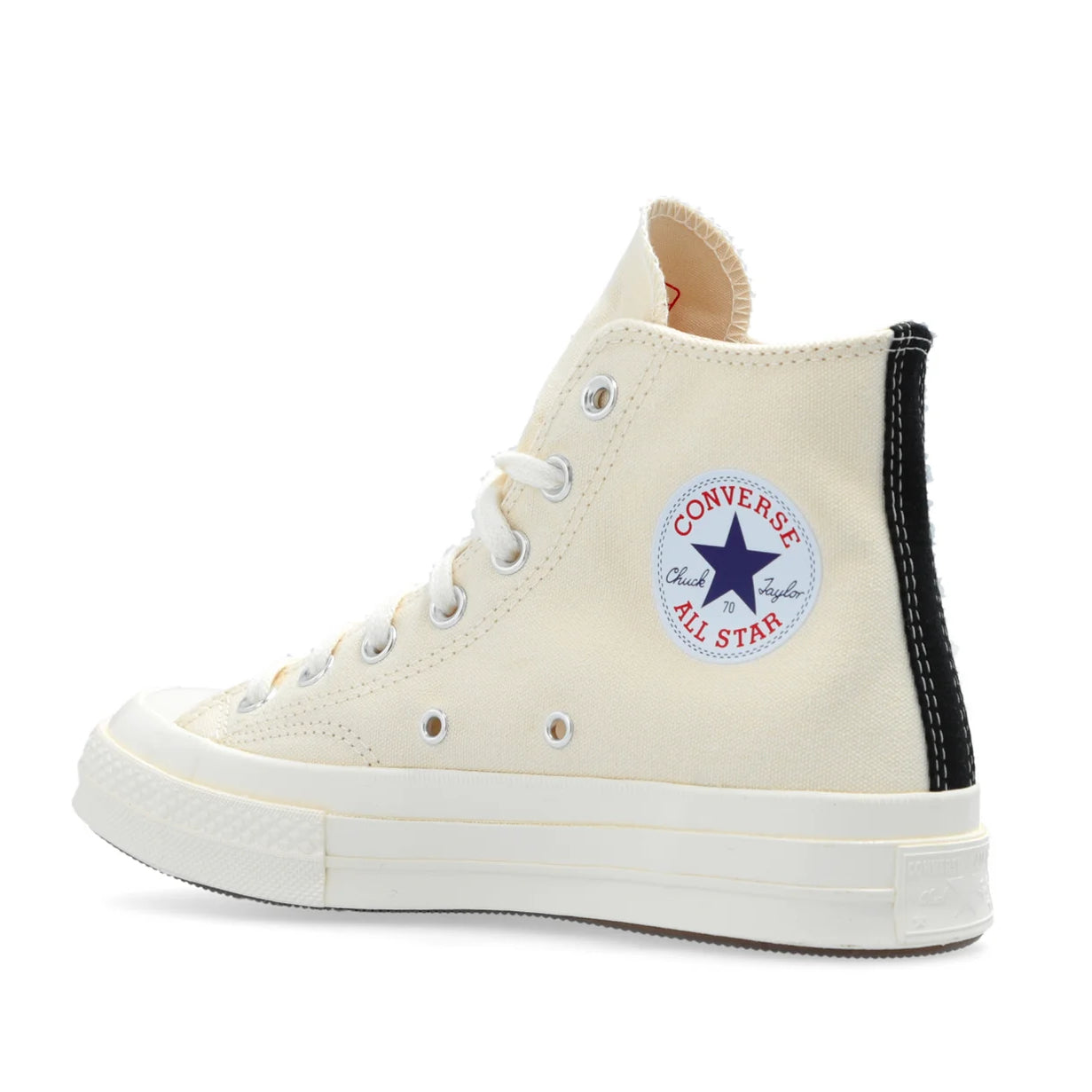 CDG PLAY X CONVERSE OFF WHITE HIGH TOP SNEAKERS, FULL HEART