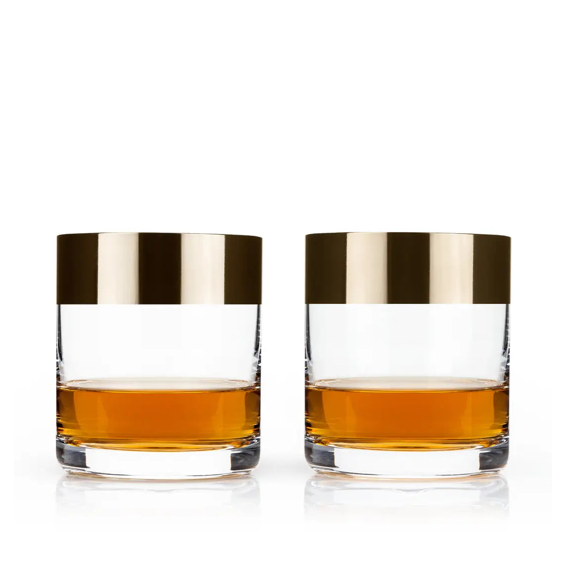 Irving Bronze Rimmed Crystal Lowball Tumblers Set of 2