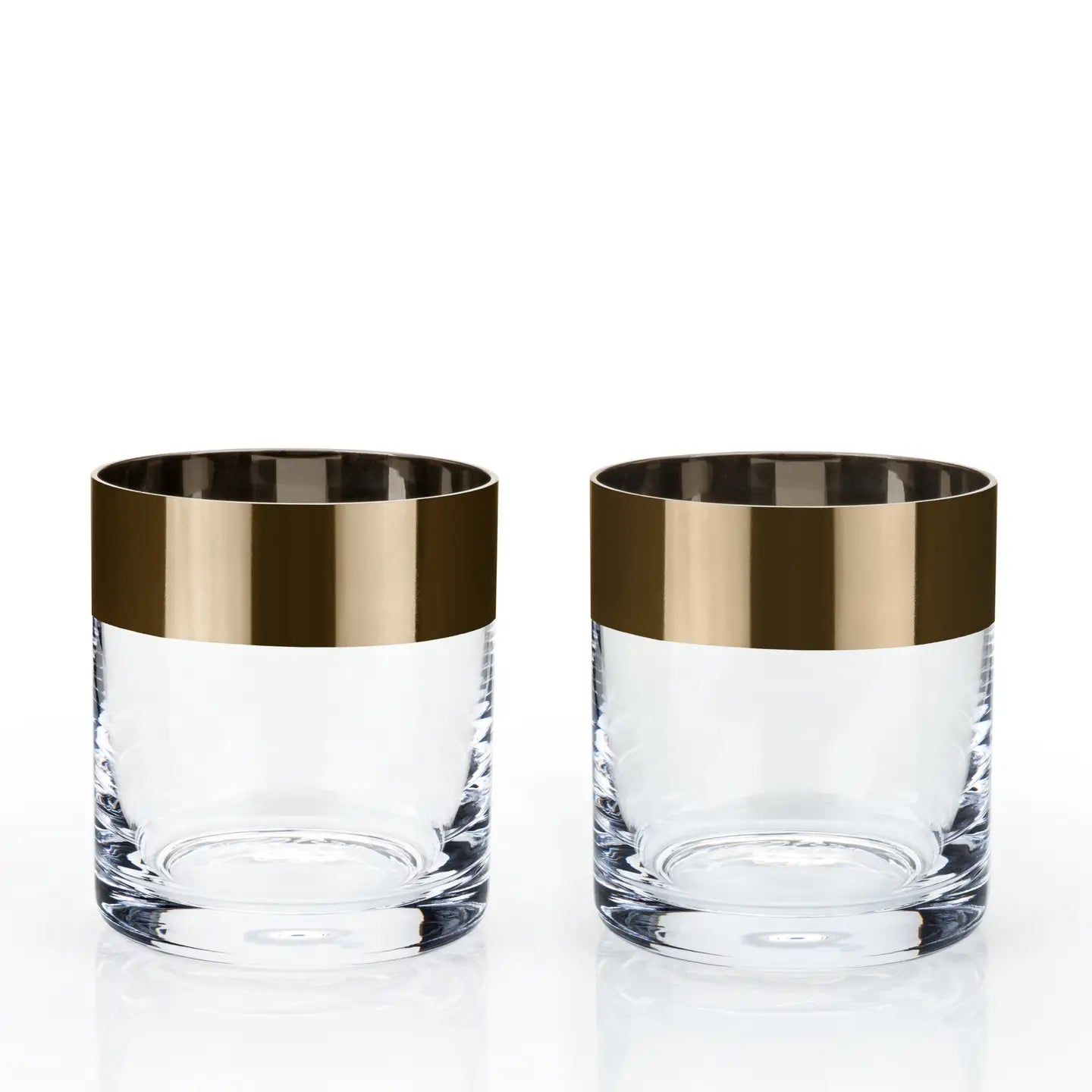 Irving Bronze Rimmed Crystal Lowball Tumblers Set of 2